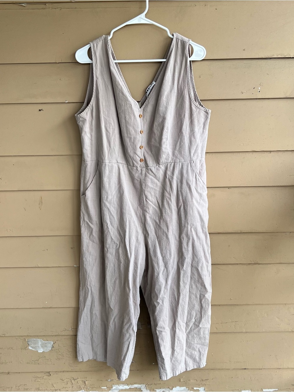 Sleeveless V-Neck Wide-Leg Jumpsuit in Light Taupe
